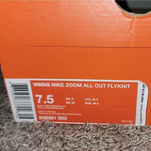 Nike Zoom All Out Flyknit 'Wolf Grey' Womens Sneaker Shoes Size 7.5 • Like New - Picture 3 of 15